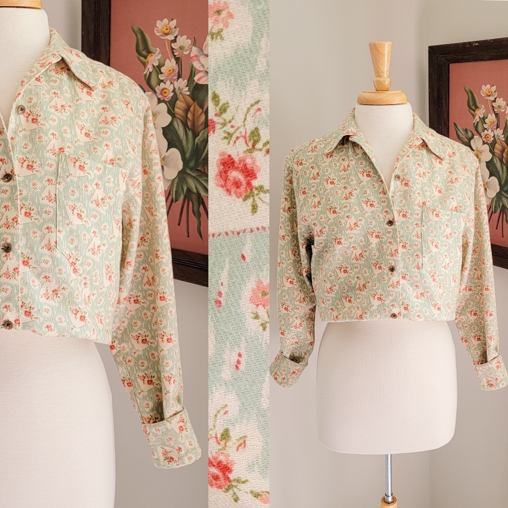 80s Ralph Lauren Floral 1980s Vintage Cotton Flannel Long Sleeve Button Down Top - Picture 1 of 14
